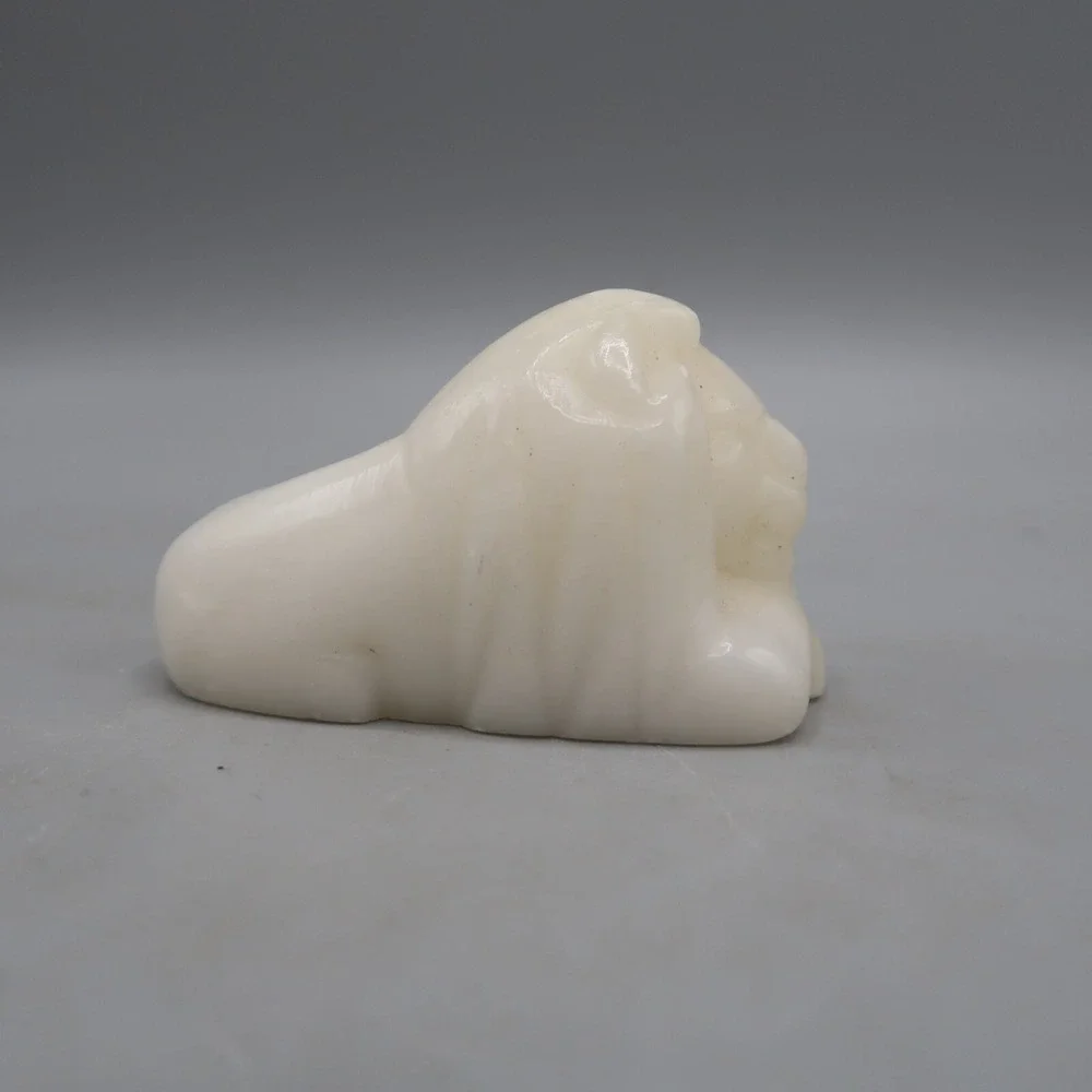 Handcarved White Marble Lion Crystal Safari Lion Figure Vintage
